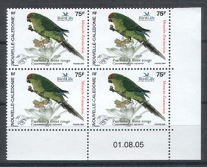 Timbres De Nelle Calédonie En Bloc De 4 Coins Daté Série Complète ** De 2005 Thema Oiseaux - Pappagalli & Tropicali