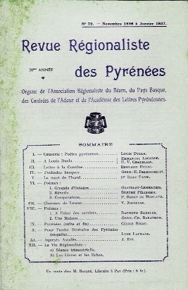 REVUE REGIONALISTE DES PYRENEES (BEARN, PAYS BASQUE ET DES CONTREES DE L´ADOUR)- N°79- De 11/1936 à 01/1937 - Baskenland