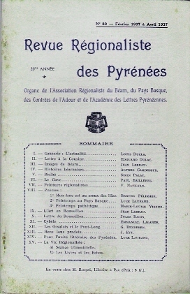 REVUE REGIONALISTE DES PYRENEES (BEARN, PAYS BASQUE ET DES CONTREES DE L´ADOUR)- N°80- De 02/1937 à 04/1937 - Baskenland