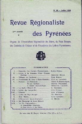 REVUE REGIONALISTE DES PYRENEES (BEARN, PAYS BASQUE ET DES CONTREES DE L´ADOUR)- N°85 De Juillet 1938 - Pays Basque