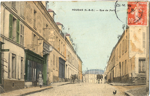 78 - YVELINES - HOUDAN - RUE De PARIS - DEVANTURE CAFE HOTEL RESTAURANT - SUPERBE CARTE COLORISEE ANIMEE - Houdan