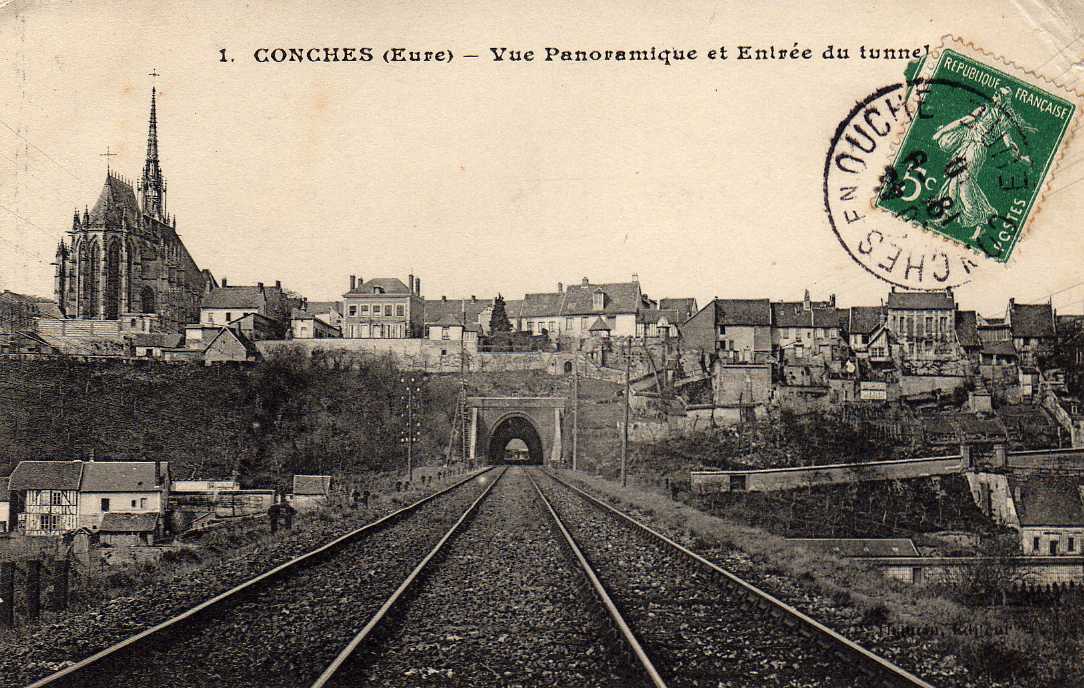 27 CONCHES Vue Panoramique Et Entrée Du Tunnel De Chemin De Fer, Ed ? 1, 1910 - Conches-en-Ouche