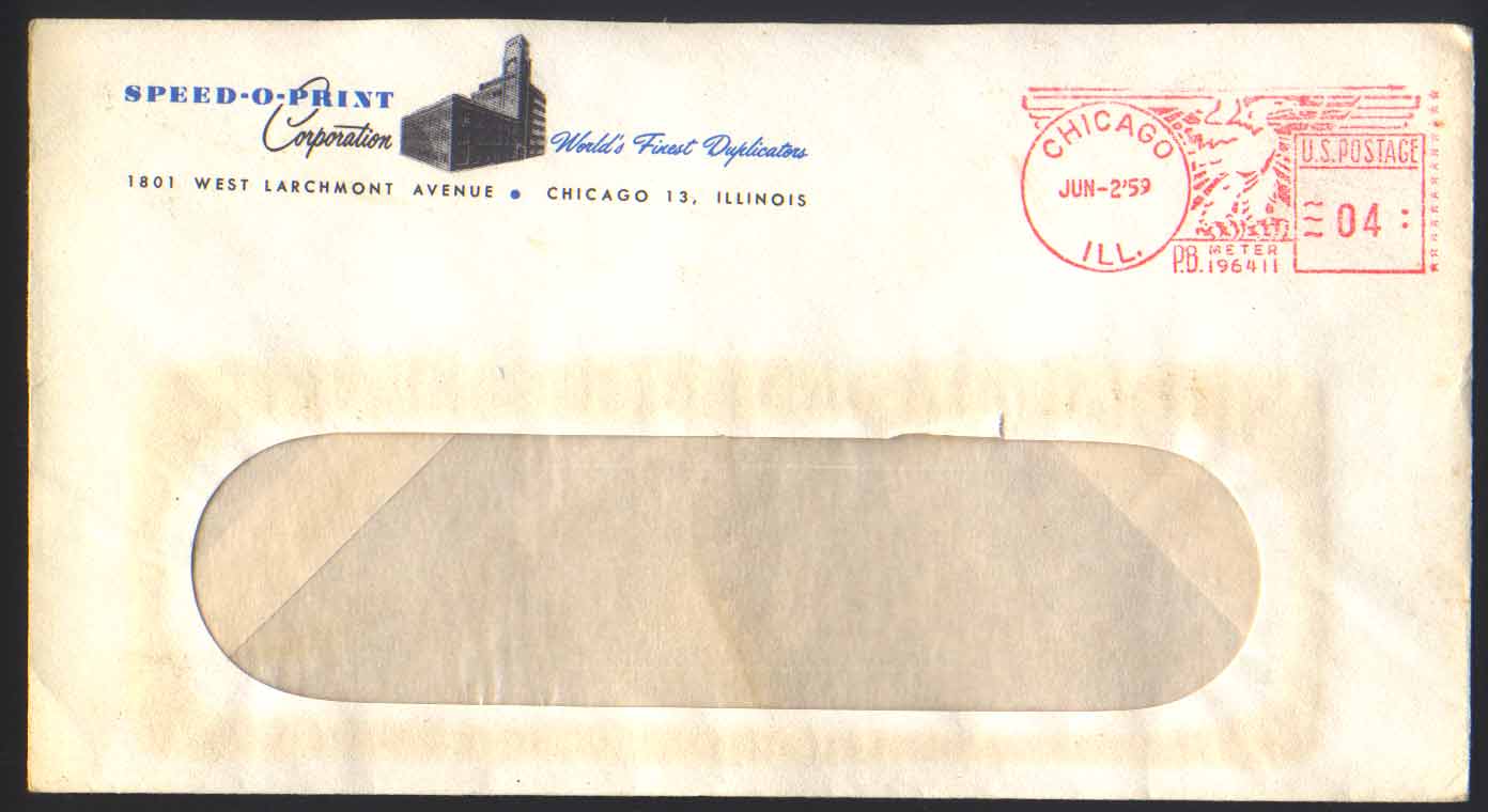 Aigle Sur EMA De 1959. U.S. POSTAGE De CHICAGO (ILL.) "Pitney Bowes Meter Company" - Briefe U. Dokumente