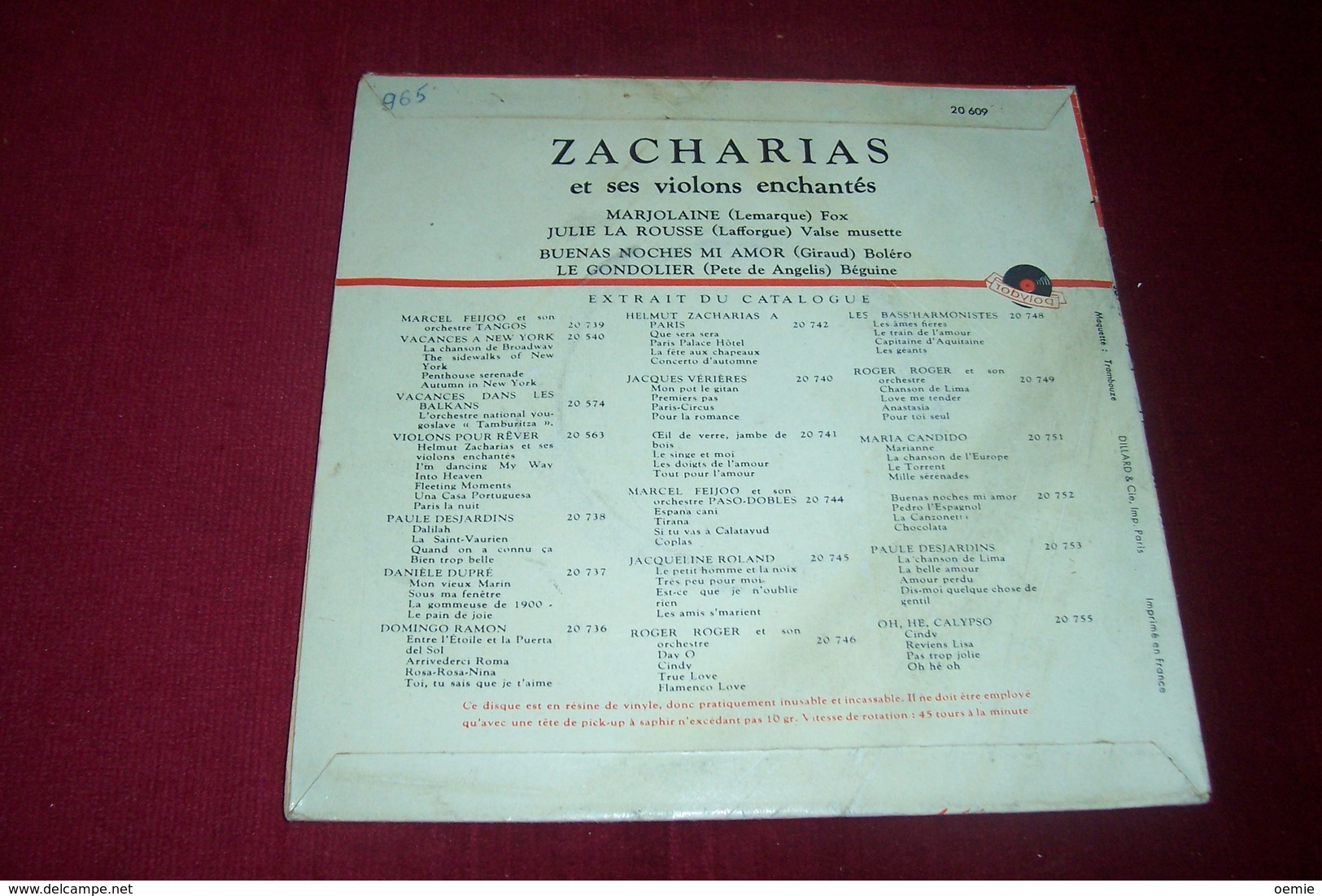 lot 4 / 45 tours differents de ZACHARIAS et ses violons enchantes