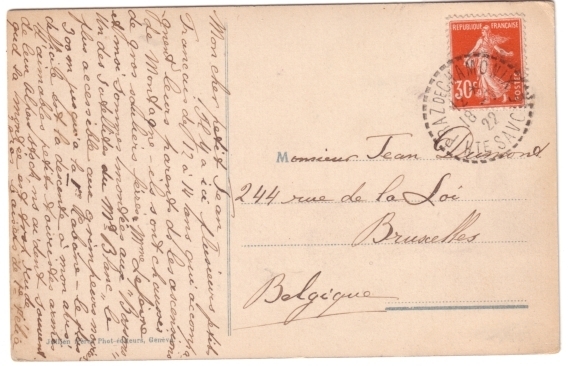 Semeuse 30c Yvert 160 Seul Sur Carte Postale Pour La Belgique, 1922 - Postal Rates