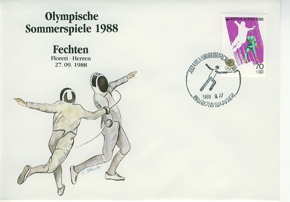 C1457 Escrime Equipe Fleuret Homme Cachet Illustre Corée Du Sud 1988 Jeux Olympiques De Seoul - Summer 1988: Seoul