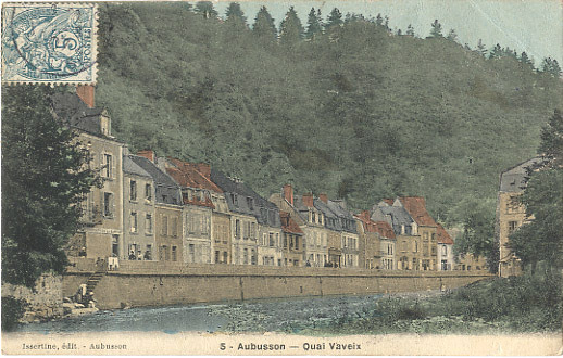 23 - CREUSE - AUBUSSON - QUAI VAVEIX - COLORISEE ISSERTINE N°5 - VOYAGEE 1907 - Aubusson