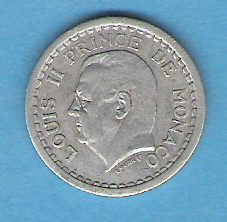 MONACO . 1 FRANC . LOUIS II . 1943 . - 1922-1949 Louis II.