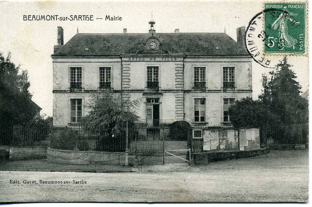 Sarthe Beaumont Sur Sarthe Mairie (1909 Editeur Gavet) - Beaumont Sur Sarthe