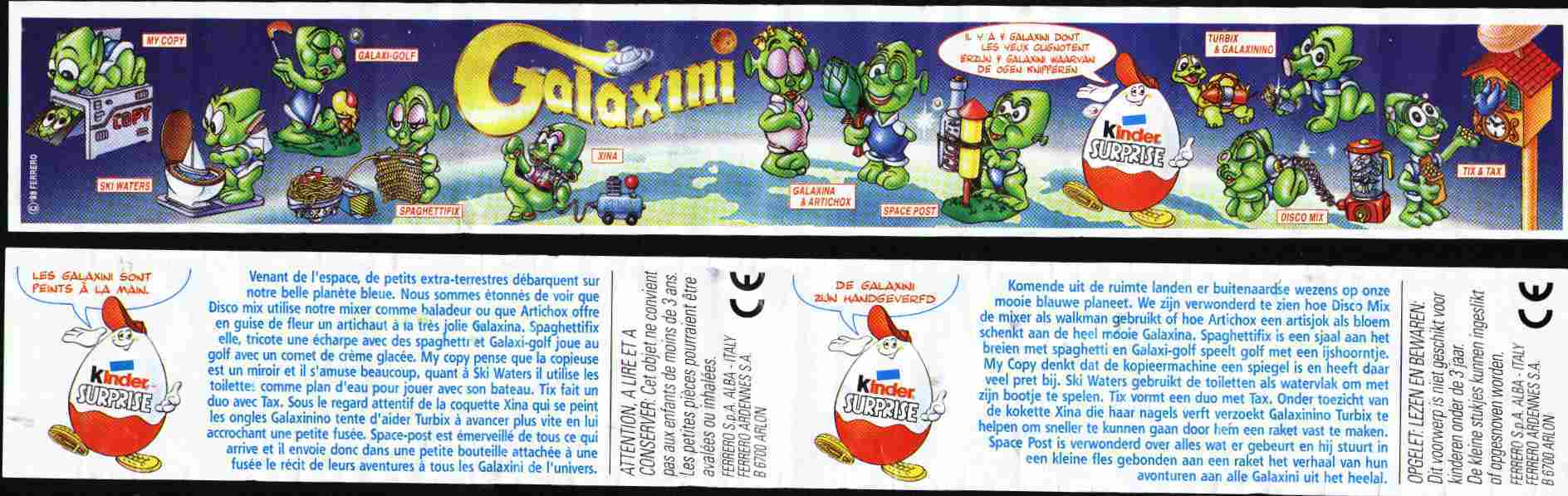 KINDER EU 1999 GALIXINI  XINA + BPZ FR NL - Monoblocs