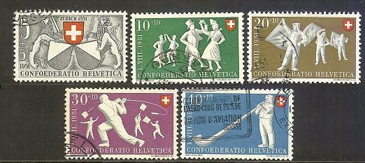 SWITZERLAND 1951 Used Stamp(s) Pro Patria 555-559 #3705 - Usati