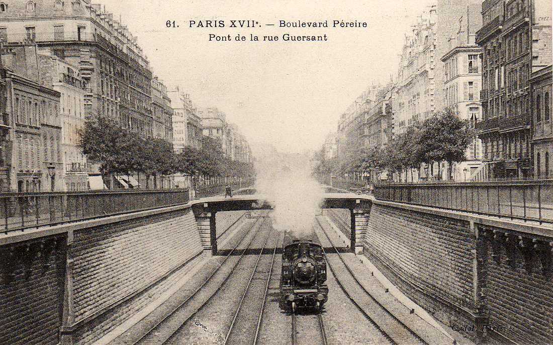 75 PARIS XVII Boulevard Pereire, Pont De La Rue Guersant, Train Vapeur, Locomotive, Beau Plan, Ed Cadot 61, 190? - Paris (17)