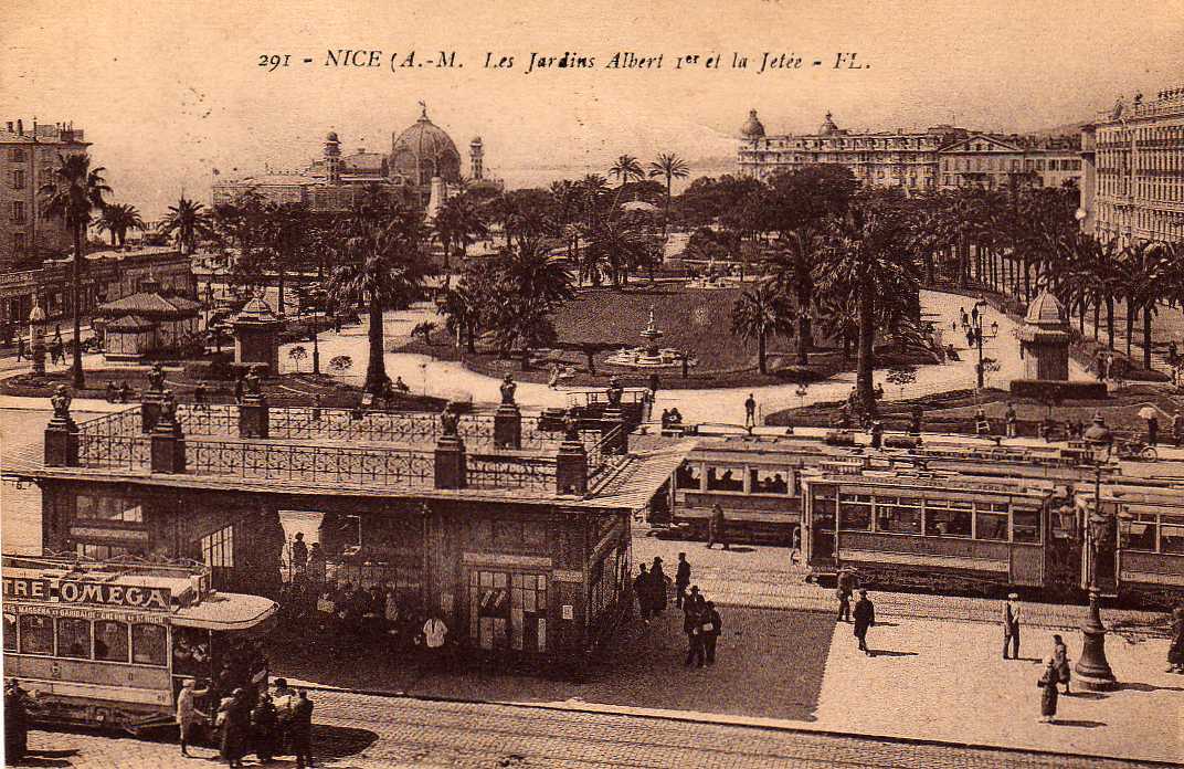 06 NICE Jardins Albert 1er Et La Jetée, Station De Tramways, Beau Plan, Ed FL 291, 1927 - Transport Urbain - Auto, Autobus Et Tramway