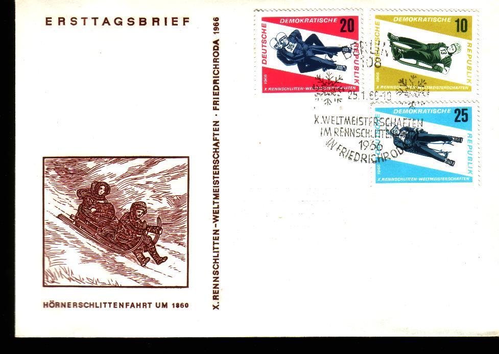 Fdc Sports > Hiver Allemagne 1966 Chapionnat Modial De Glisseurs à Friedrichroda Luge Descente Solo Duo - Invierno