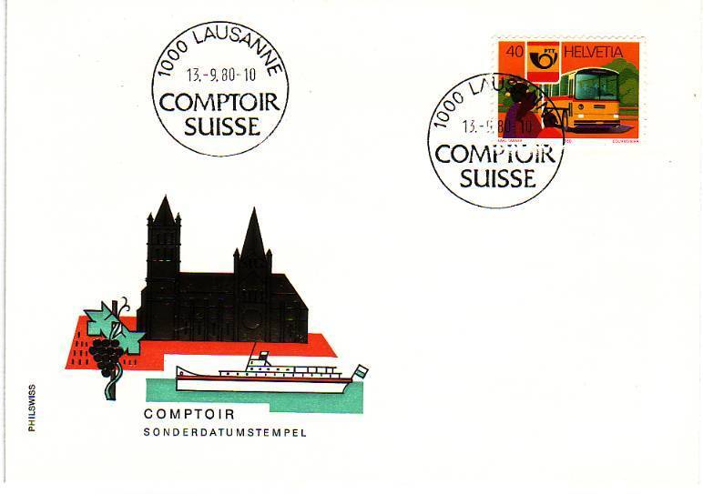 Lettre Avec Autocar Postal Suisse / FDC Et Belle Oblitération Comptoire Suisse. Bus De La Poste - Bus