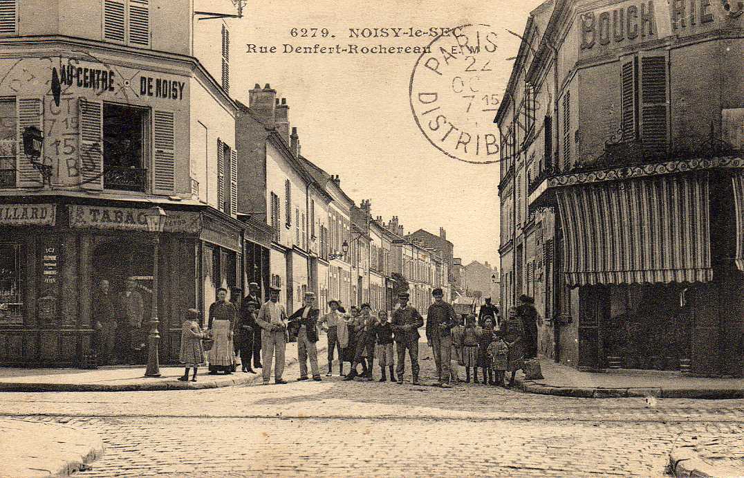 93 NOISY LE SEC Rue Denfert Rochereau, Animée, Café Au Centre De Noisy, Boucherie, Ed EM 6279, 1915 - Noisy Le Sec