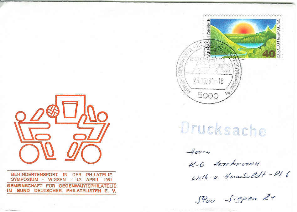 HANDISPORT HAND BALL ENVELOPPE SOUVENIR ALLEMAGNE 1981 - Handisport