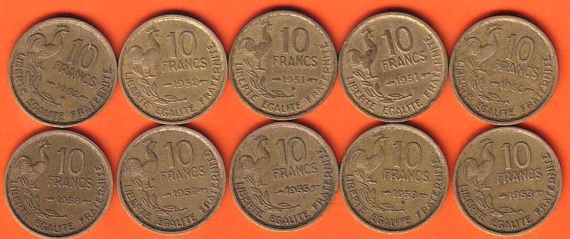 MAGNIFIQUE LOT  DE 10 FRS GUIRAUD   (10 Piéces Differentes Avec 1950 )       CADEAU - Sammlungen