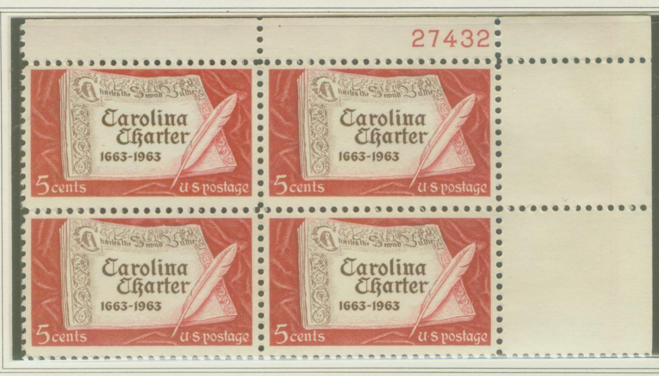 USA ---- CAROLLINA CHARTER---BLOCK OF 4 --- - Unused Stamps