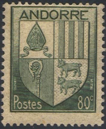 ANDORRE 1944-46. N° 99 . 80c.  Armoiries Des Vallées, Vache, Mitre - Boerderij