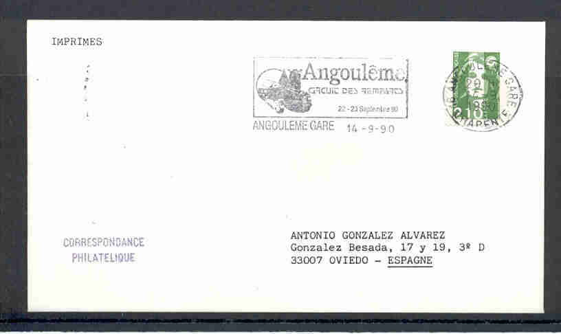 ENVELOPPE OBLITEREE MOTO CIRCUIE DES REMPARES ANGOULEME 1990 FRANCE - Motorbikes