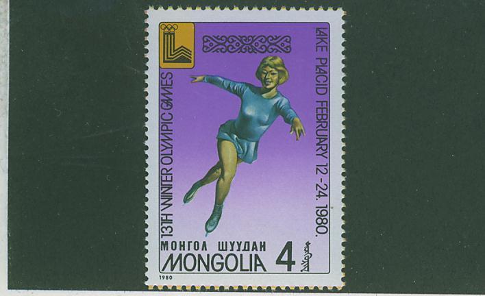 580N0038 Patinage Artistique Timbre Du Bloc 64 Mongolie 1980 Neuf ** Jeux Olympiques De Lake Placid - Kunstschaatsen