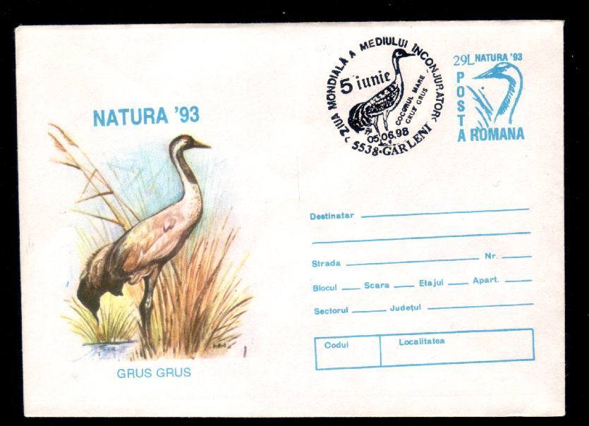 Romania Stationery Cover With Birds Stork Code 112/1993,+ Special Post Mark. - Cigognes & échassiers