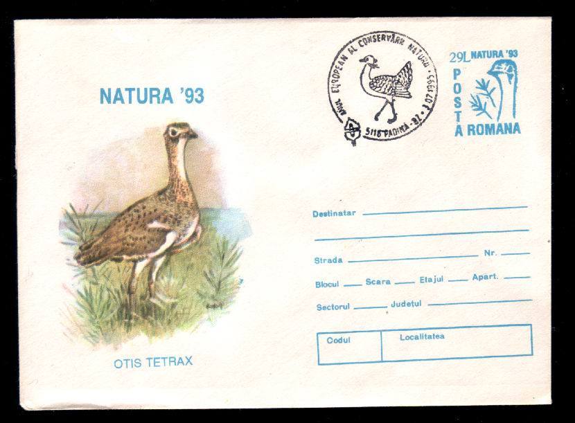 Romania Stationery Cover With Birds Partridge Code 113/1993,+special Post Mark. - Cigognes & échassiers