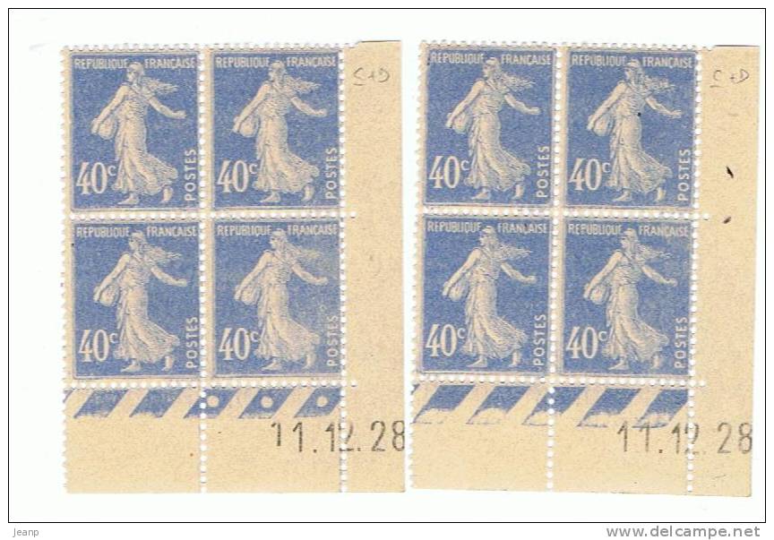 Semeuse 40c Bleu Yvert 237, Paire C+D Du 11-12-28, ** - ....-1929