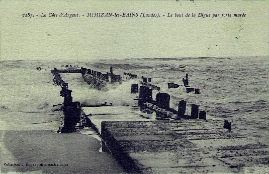 COTE D´ARGENT - MIMIZAN LES BAINS - LE BOUT DE LA DIGUE PAR FORTE MAREE - Mimizan Plage