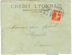 Semeuse YT 138 Perforé CL à L´envers - Crédit Lyonnais Toulouse 28.01.1913 - Autres & Non Classés