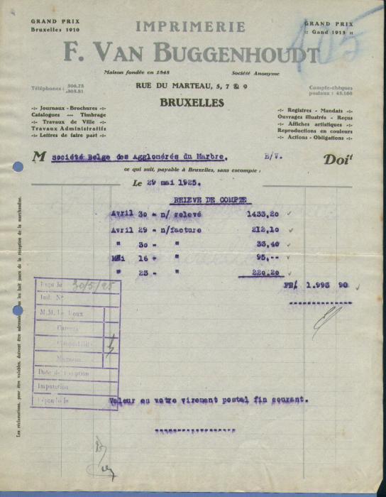 IMPRIMERIE    - Bruxelles 1925  (F346) - Imprimerie & Papeterie