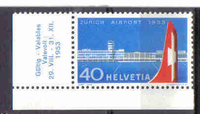 Suisse Switzerland 1953 Zurich Airport Avion Plane MNH ** - Nuevos