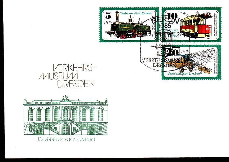 Fdc Art > Musées Allemagne 1977 Musée De Dresde Locomotive Tramway Premier Avion Allemand - Museums