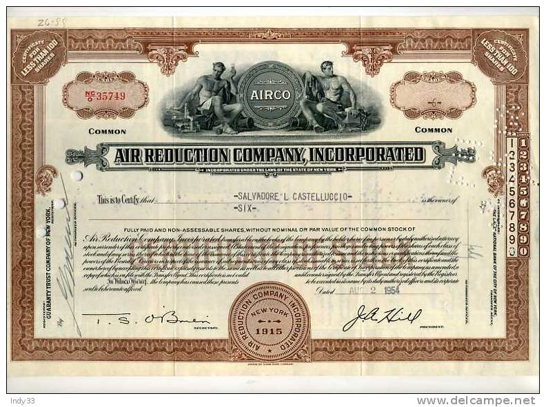 AMERICAN CERTIFICATE -  AIR REDUCTION COMPANY INCORPORATED - Industrie
