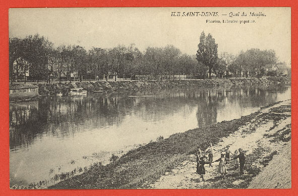 93 L ' ILE SAINT DENIS Cpa Animée Enfants Faisant La Ronde Quai Du Moulin    Edit Pharisa - L'Ile Saint Denis