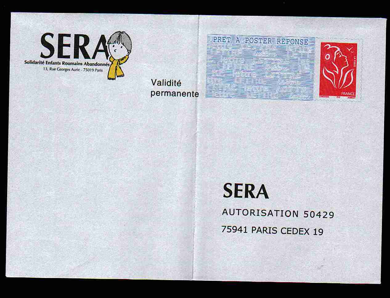 Entier Postal PAP Réponse SERA Solidarité Enfants Roumains Autorisation 50429 N° Au Dos 0509712 - Prêts-à-poster:Answer/Lamouche