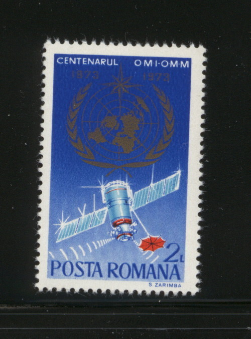 ROMANIA 1973 CENTENARY OF WORLD METEREOLOGICAL ORGANISATION (SATELLITE) NHM - Climate & Meteorology