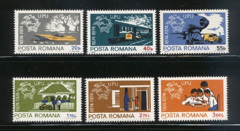 ROMANIA 1974 100TH ANNIV OF UPU SET OF 6 + MS NHM - U.P.U.