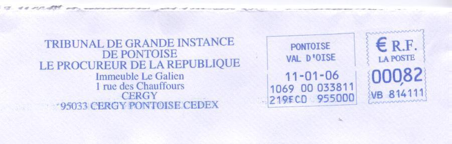 France, EMA Tribunal De Grande Instance De PONTOISE (95), 2006 (enveloppe Moyen Format) - Police - Gendarmerie