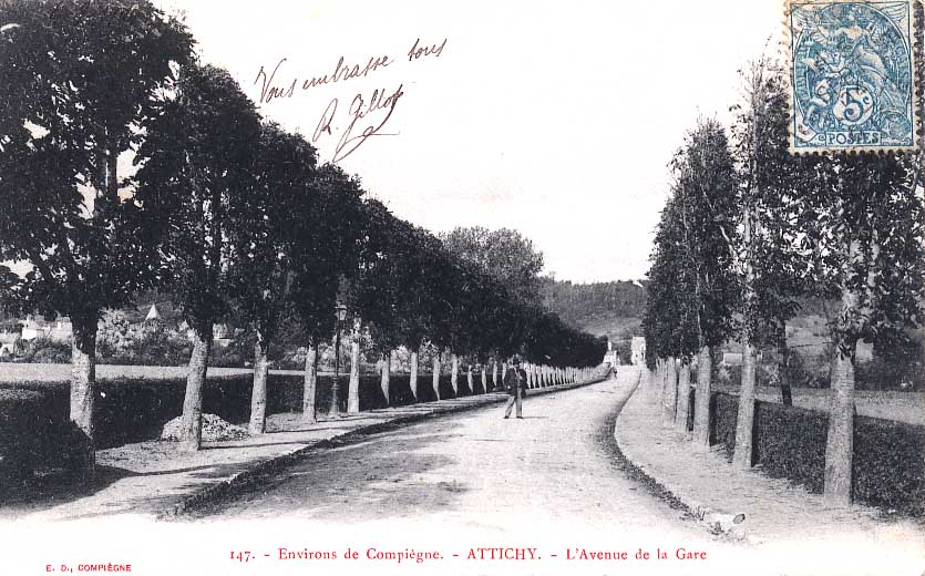 Cpa Attichy (60, Oise) Av De La Gare, Animée. 1904, Dos Blanc Non Séparé - Attichy