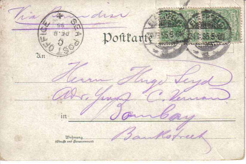 Gruss Aus ELBERFELD - Précurseur 1895 !!!! Sea Post Office - Wuppertal