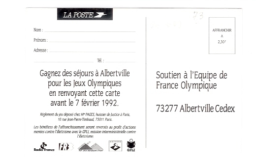 Albertville: Je Soutiens L' Equipe De France Olympique, Ski, 1992 (06-609) - Albertville