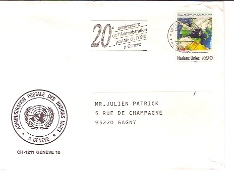 O.N.U. Genève/Veille Métérologique Mondiale T. De 1989 Sur Enveloppe Entière - Autres & Non Classés