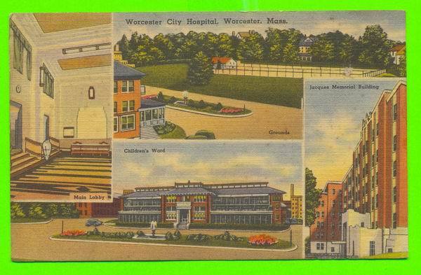 WORCESTER, MA - WORCESTER CITY HOSPITAL - 4 MULTIVIEWS - TRAVEL IN 1950 - PUB BY PERKINS - - Worcester