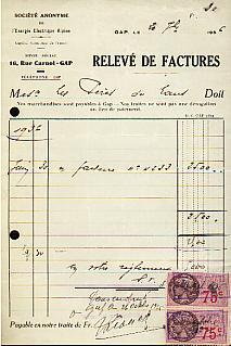 Facture S.A. Energie Electrique Alpine Gap Du 20-10-1936 Avec Tp Fiscal 2 X 75c Paire - Elektrizität & Gas