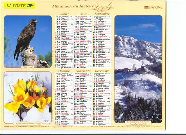 Calendrier Almanach Du Facteur 2004 Faune Aigle Bouquetin Flore - Grand Format : 2001-...