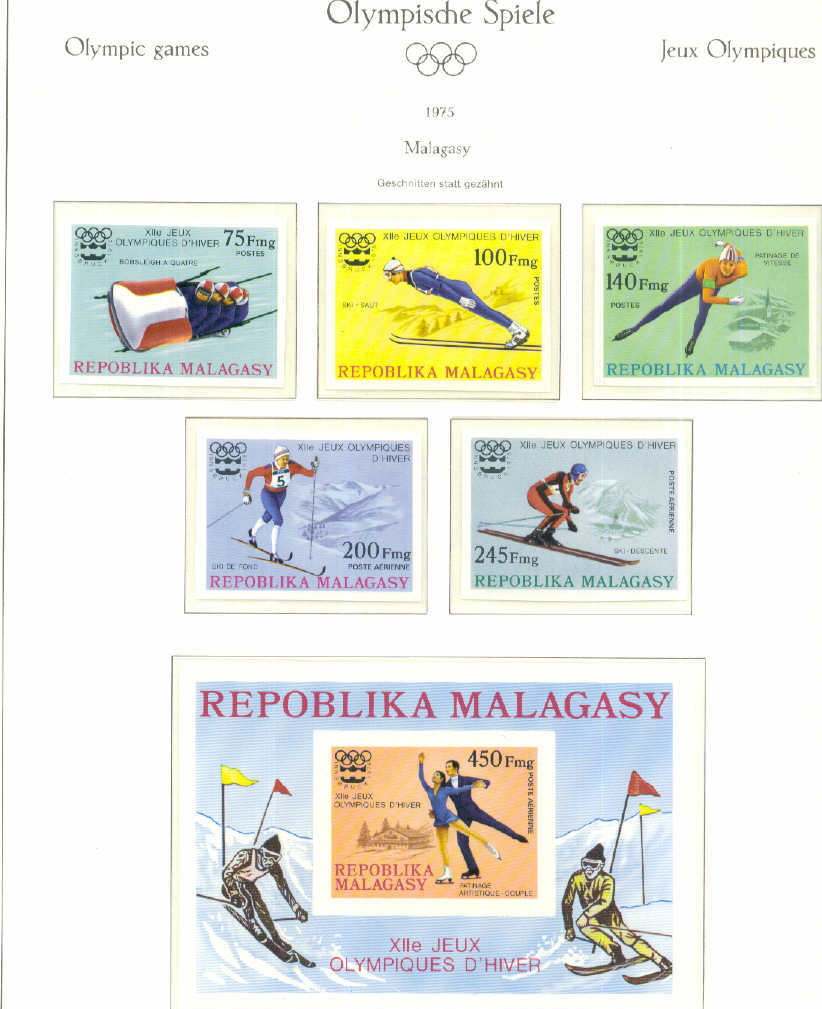 Madagascar1975 JEUX OLYMPIQUES Innsbruck N°573/75+PA160/161+BF9**  NON DENTELES Imperforated - Isole Comore (1975-...)