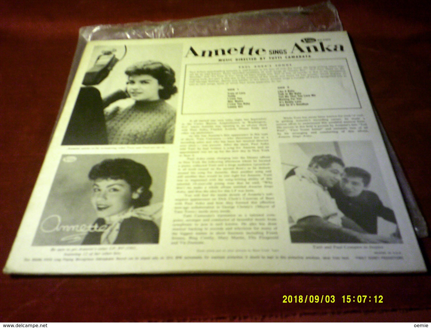 FUNICELLO  ANNETTE °°°°   SINGS  ANKA   °°  MUSIC BY TUTTI CAMARATA - Collector's Editions