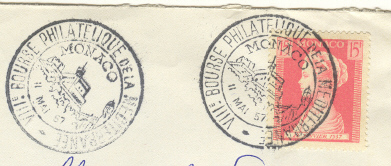 Monaco - Bureau Temporaire 11 Mai 1957 Bourse Philatélique Méditerranée - Postmarks